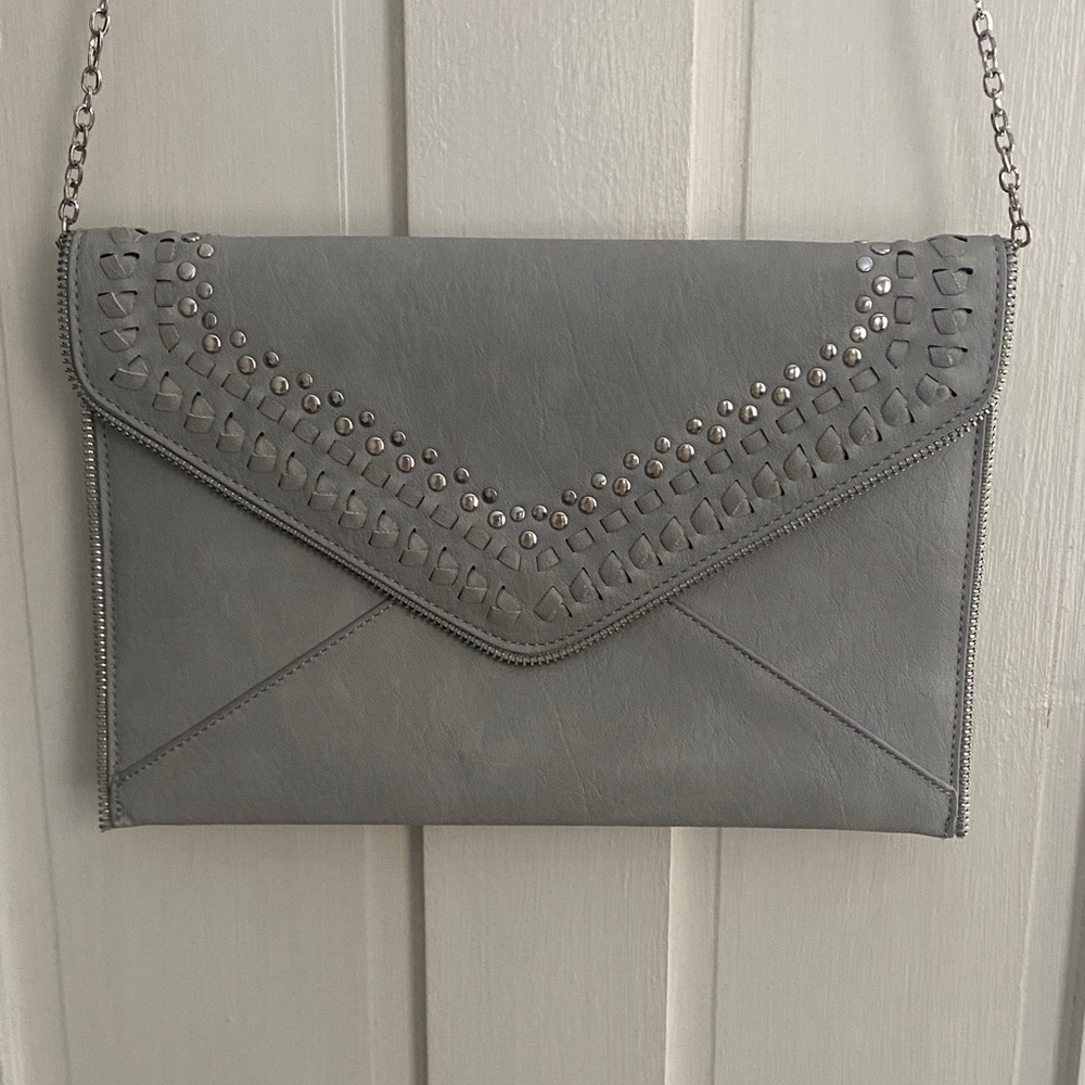 Moda Luxe Studded Gray Envelope Clutch
